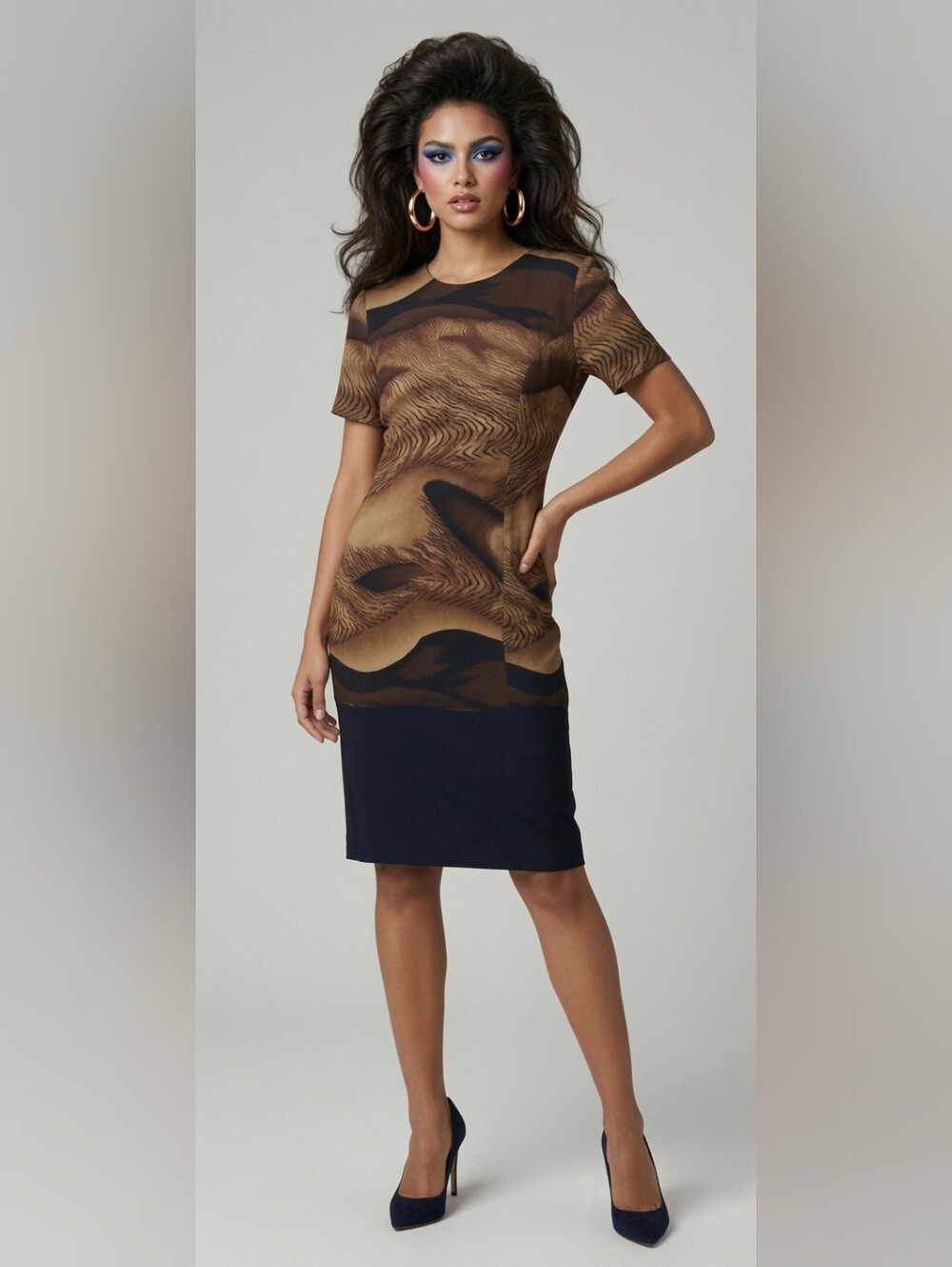 Vintage 80s Sheath Dress Small Artsy Safari Funky Casual